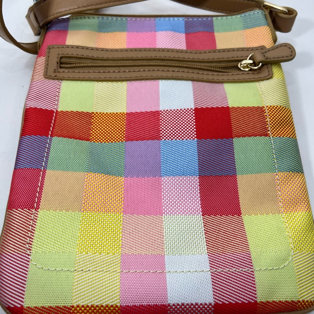 Liz Claiborne Checkered Crossbody Bag with Tan Trim - Designer Style - Picture 3 of 8